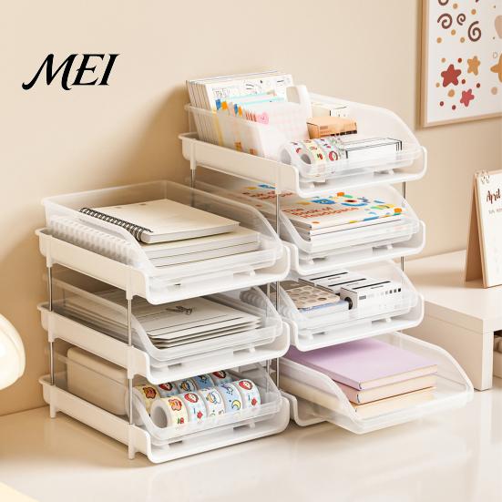 Office Desk Storage Rack Double Layer Desktop Rack, Stackable Clear PP File Organizer, Vertical Sorter Space Saving Document Holder, for School