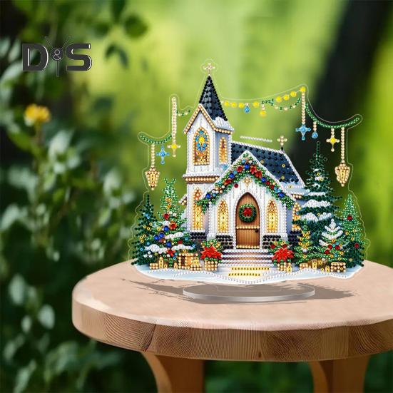 Рождественский набор для самостоятельной росписи стразами в деревенском доме, картина из искусственных бриллиантов, украшение для стола для домашнего декора