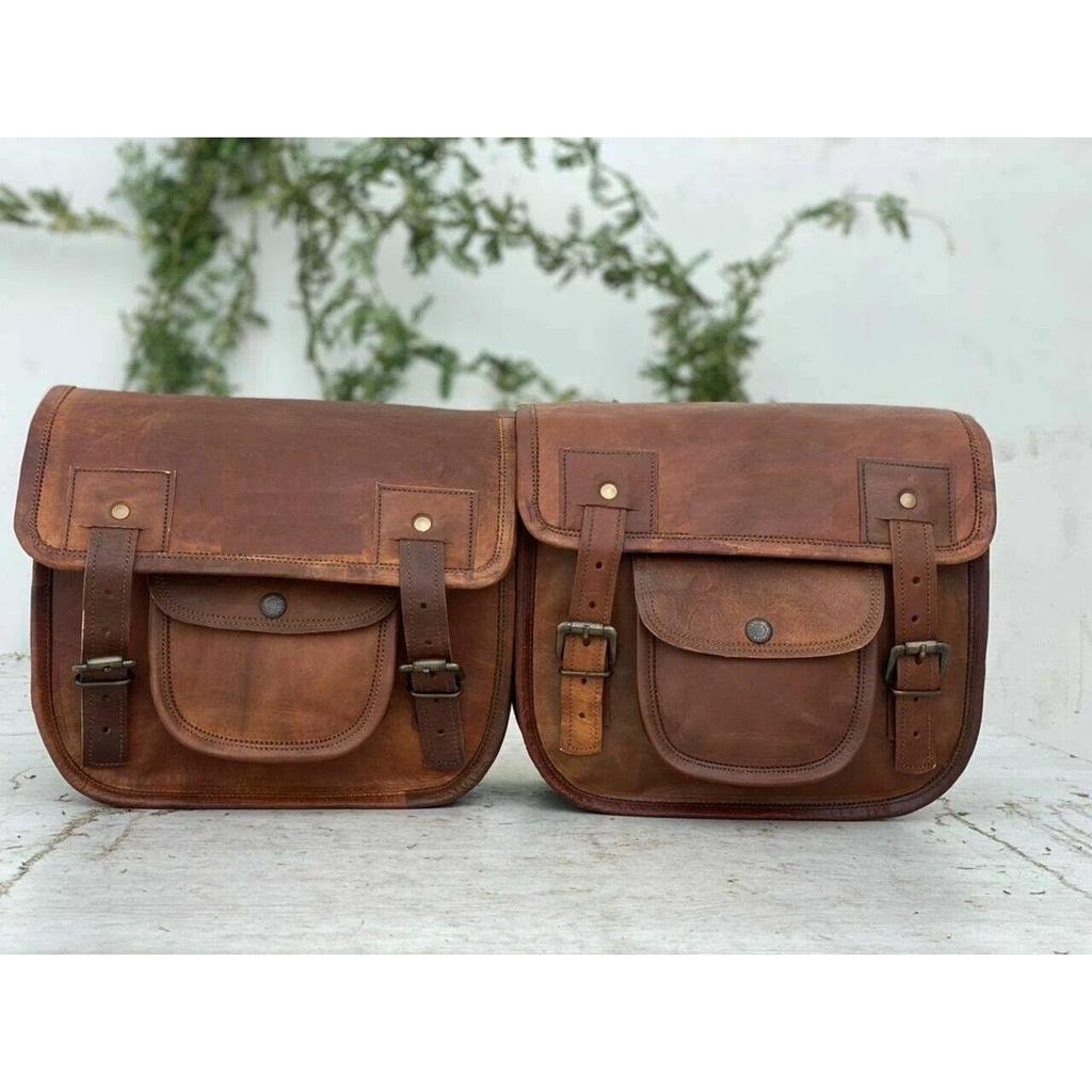 Bag Pouch Panniers Both Side Luggage Combo of 2 Bags Leather Motorcycle Saddle