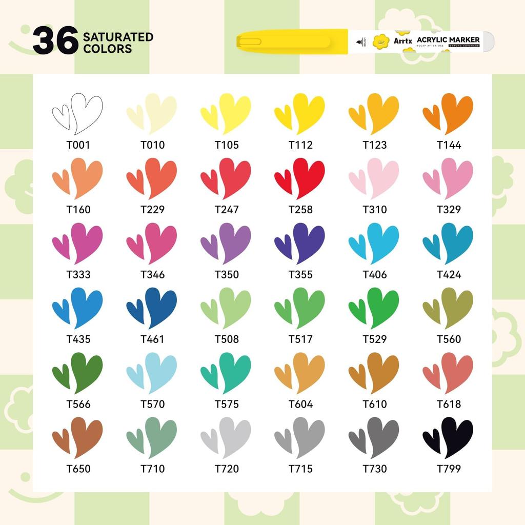 Arrtx Акриловые 36 кистей-маркеров для минеральных и художественных маркеров, цвета, тип прямой заправки, водостойкие, для рисования, стекла, дерева, камня, керамики, ткани,
