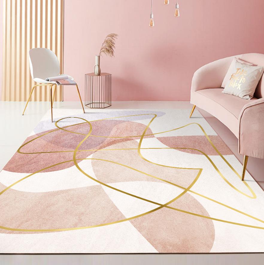 Pink Simplicity Creative Carpet Living Room Light Luxury Minimalism Bedroom Decoration Rug Girl Room Non-slip Floor Mat Washable
