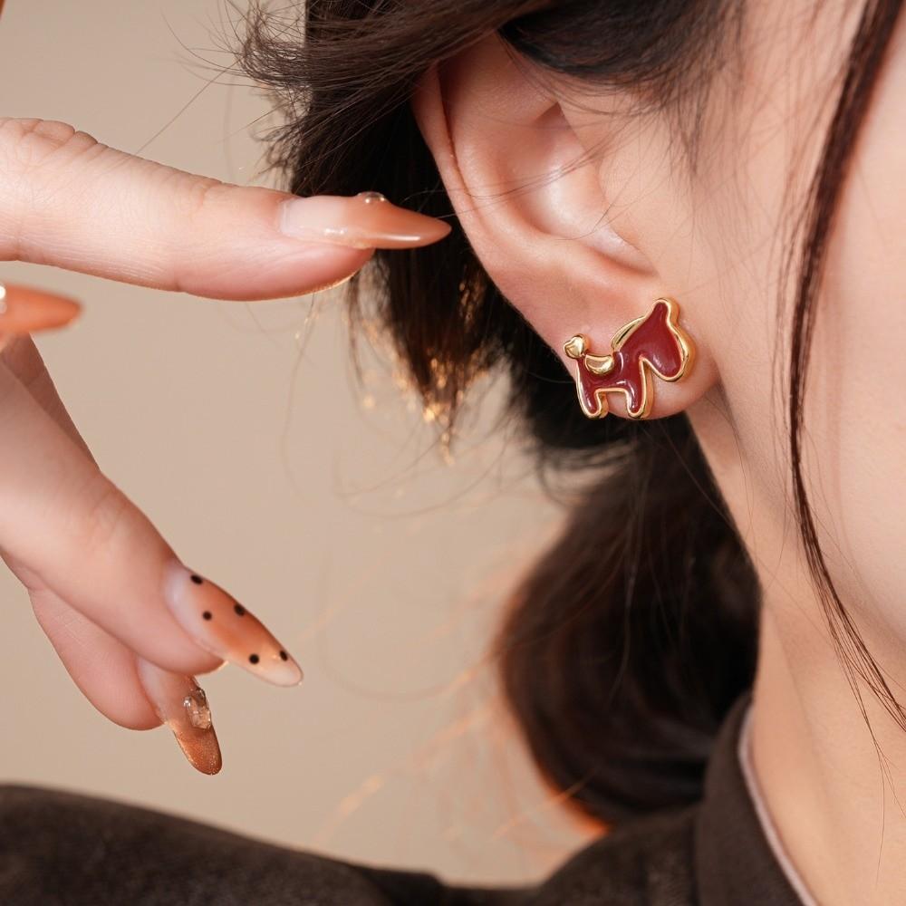 Fashion Jewelry New Year Horse Earrings Cartoon Horse Horse Mascot Ear Studs  Woman