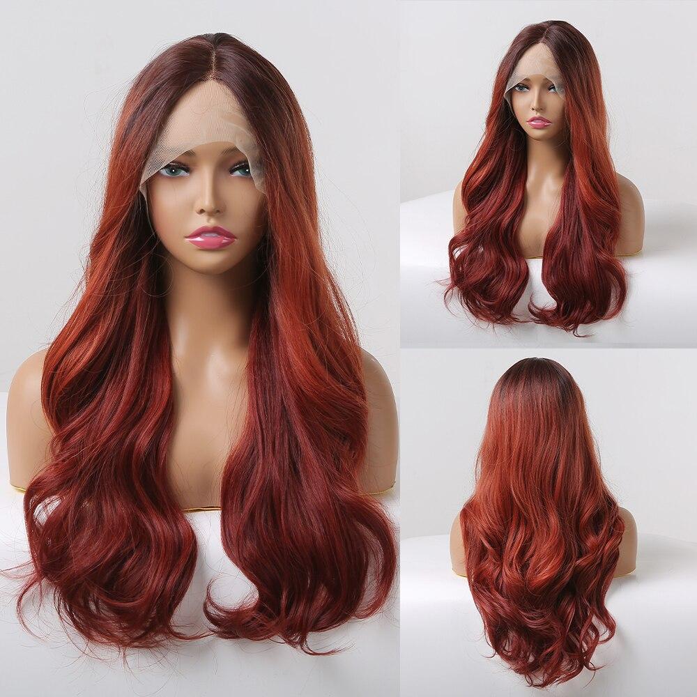 ALAN EATON Длинные объемные волнистые синтетические парики спереди для женщин, афро-коричневый, омбре или блондинка, парик на шнурке с Т-образной частью, цветные мелированные волосы