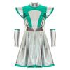 Girls Alien Cosplay Costume - Shimmering PU Patchwork Dress with Cap Sleeve & Arm Sleeve for Halloween Party