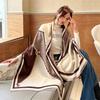 Imitation Cashmere Camellia Color Matching Scarf Women's Winter High-end Feeling New High-end Feeling Warm Shawl Women's Dual-use