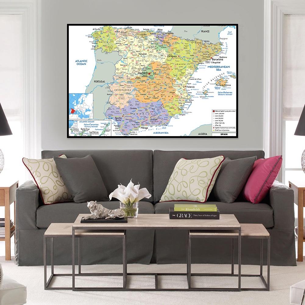 Administrative Map of Spain Canvas Painting Wall Art Poster School Supplies Living Room Home Decoration