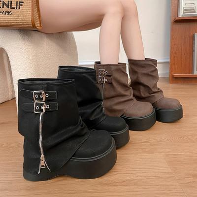 Осень и зима новые короткие ботинки женские на толстой подошве с увеличением роста милые и крутые малышки маленькие брюки ботинки Мартин на высоком каблуке полусапожки