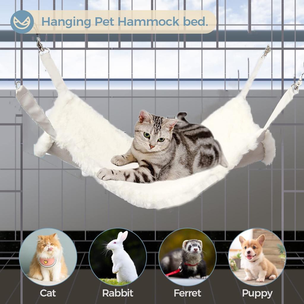 CaanDyy Cat Hammock Plain Bed Gauge Fluffy Summer Winter Dual Use Nap Pet Cat Bed Cat Hammock White S Size