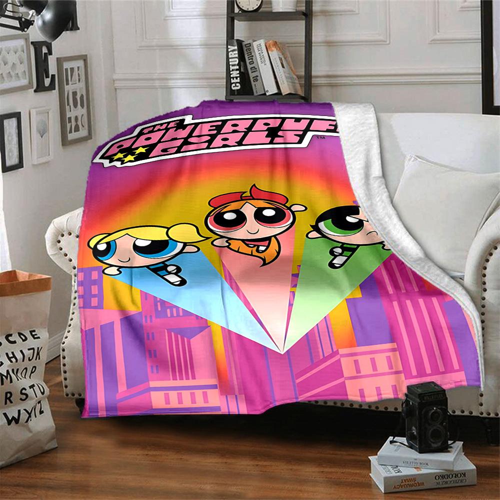 1pc Powerpuff Girls Blanket Lightweight Flannel Throw For Sofa, Bed, Travel, Camping, Livingroom, Office, Couch, Chair, And Bed