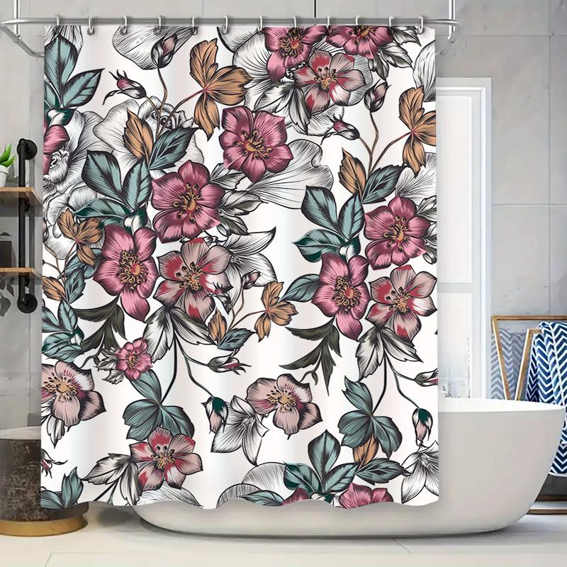 Vintage Floral Printed Shower Curtain Decorative Bathing Room Waterproof Fabric Home Decoration