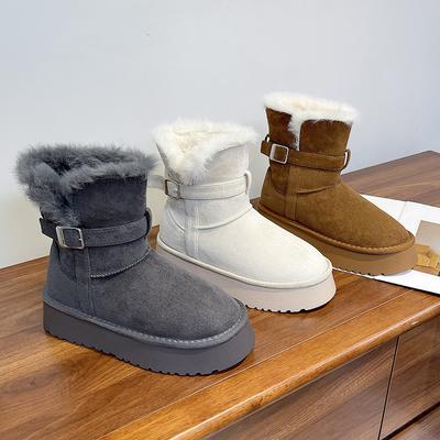 Женские большого размера зимние теплые меховые ботинки на толстой подошве, увеличивающие рост, ботильоны до щиколотки на подкладке с мягкой подкладкой, нескользящие кроссовки для хайкинга, хлопковые ботинки