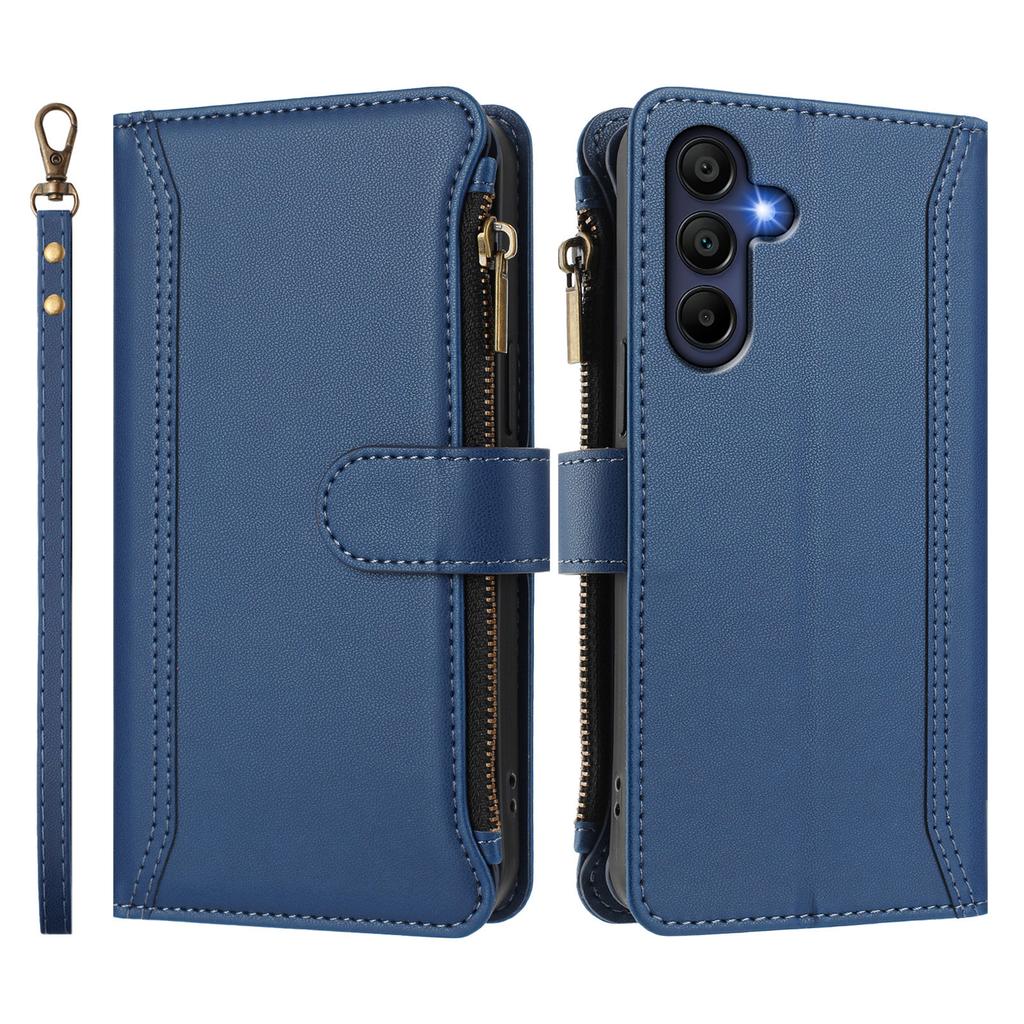 For Samsung Galaxy A26 5G Leather Case 9 Card Slots Zipper Wallet Stand Phone Cover with Wrist Strap