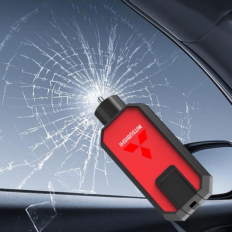 1Pcs Car Window Breaker Hammer, Seatbelt Cutter with Keychain Emblems For Mitsubishi Lancer ASX Mirage Pajero Xpander Attrage