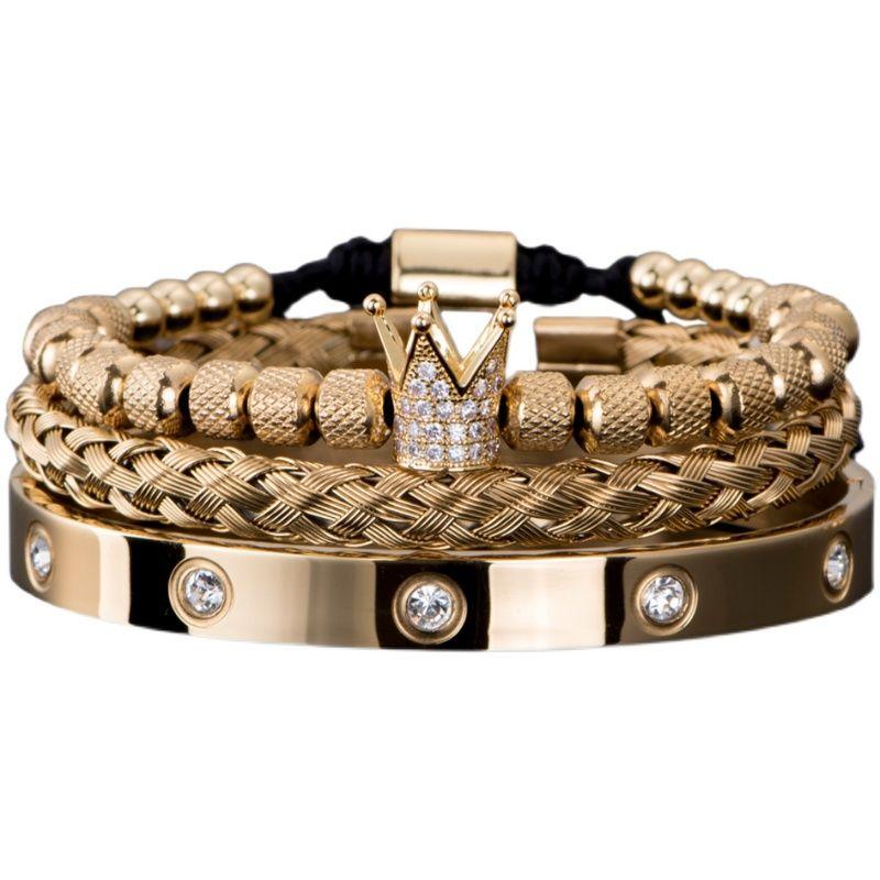 Micro-inlaid zircon crown bracelet set European and American trend diamond-inlaid titanium steel