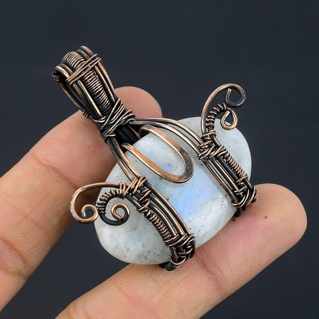 Moonstone 999 Copper Wire Wrapped Pendant, Handmade Gemstone Pendant, Gift For Mom Antique Jewelry