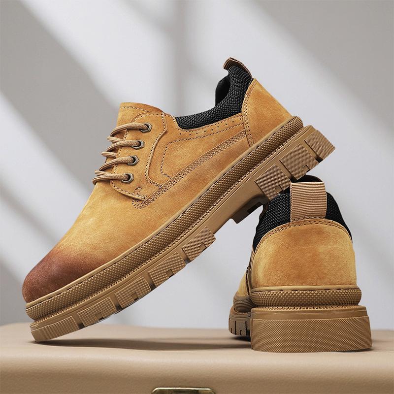 Мужская кожаная повседневная обувь Новая Ретро Толстая подошва Износостойкая Удобная На шнуровке Плоские кроссовки Уличная мужская обувь для ходьбы