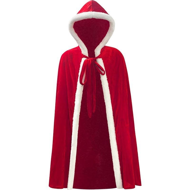 Christmas cape with hood and tie, single-layer long cape with fringes, unisex, suitable for autumn and winter performances