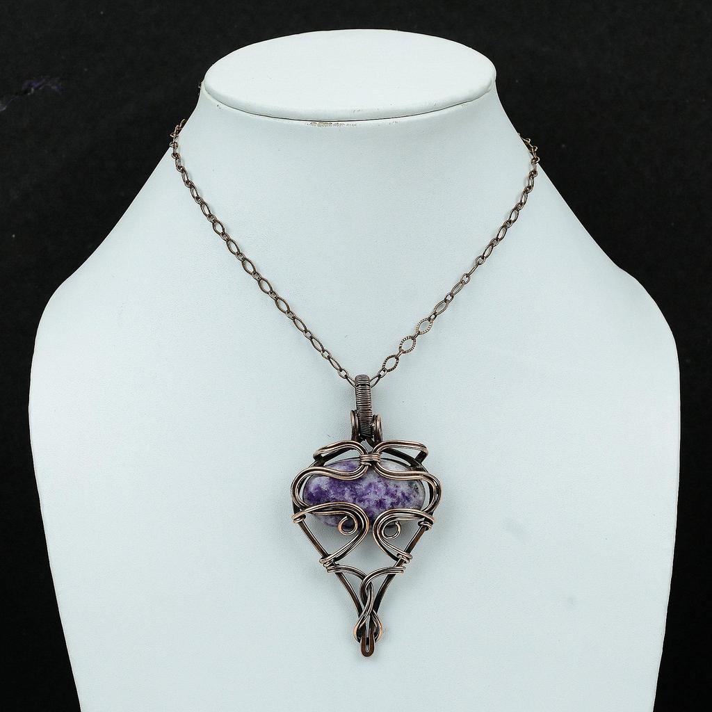 Кулон из лепидолита, обмотанный медной проволокой, Ювелирные изделия ручной работы, Настоящий лепидолит, Кулон, обмотанный медной проволокой, Подарок для мамы