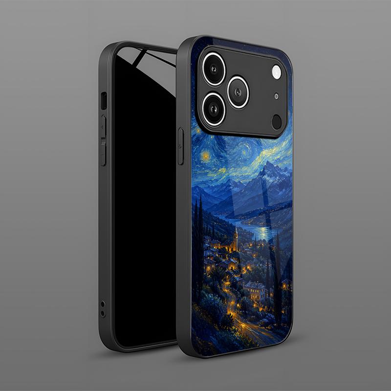 2D Night Mountain Scene Phone Case for iPhone 17 16 15 14 13 12 11 X XR XS Max Pro 8 plus Glass Protective Cover