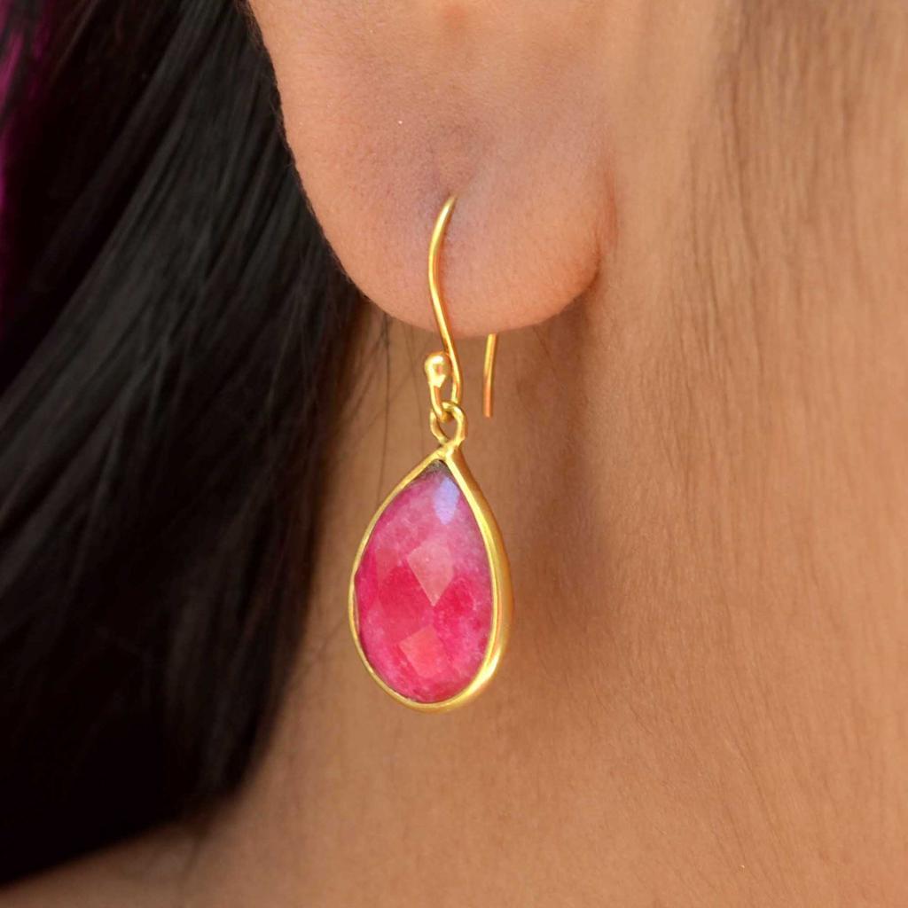 Ruby 925 Sterling Silver Earrings, Pear Gemstone Handmade Earrings, Gift For Her
