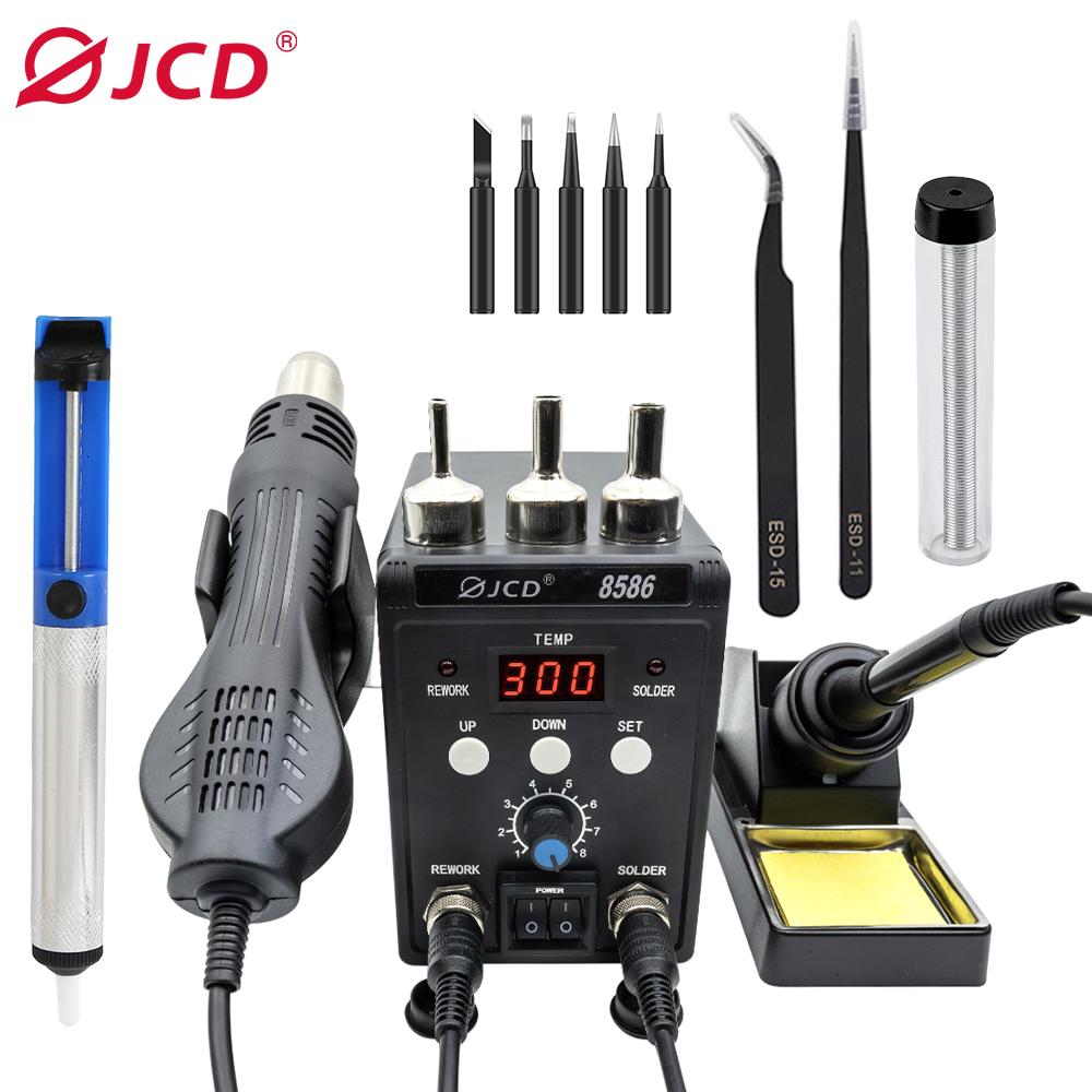 JCD Soldering Station 8586 Welding Hot Air Gun+Electric Soldering Iron 2 In 1 LCD Digital Display Welding Equipment Repair Tool