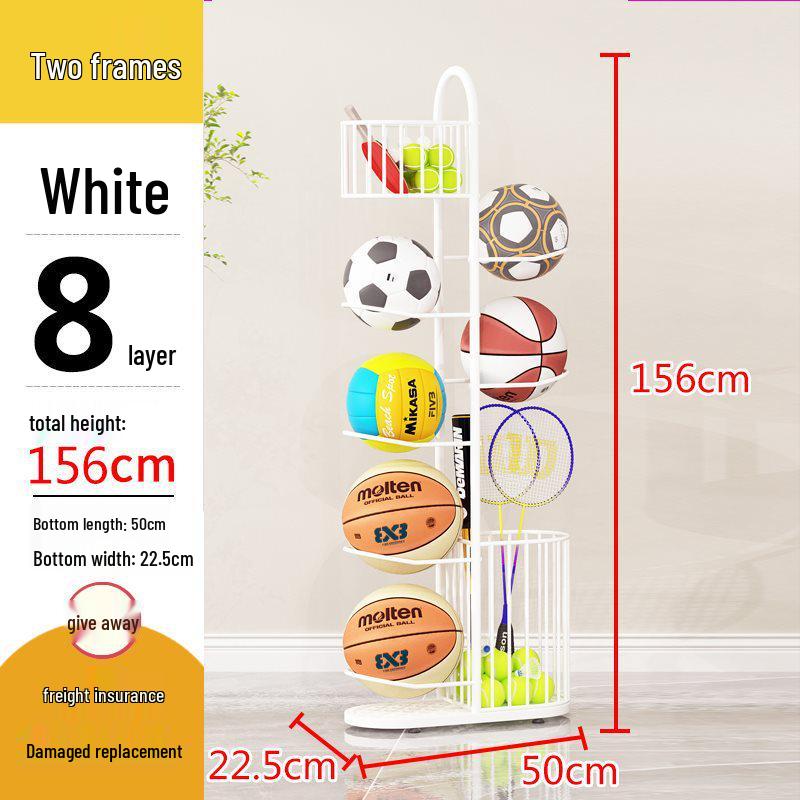 Indoor Sports Ball Storage Rack for Basketball, Football, Volleyball, Badminton & More