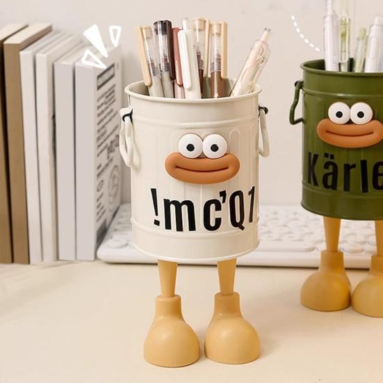 Cartoon Pen Holder Desktop Pen Organizer for Office Desk Storage Cute Pencil Marker Holder Simple Retro Storage Bucket