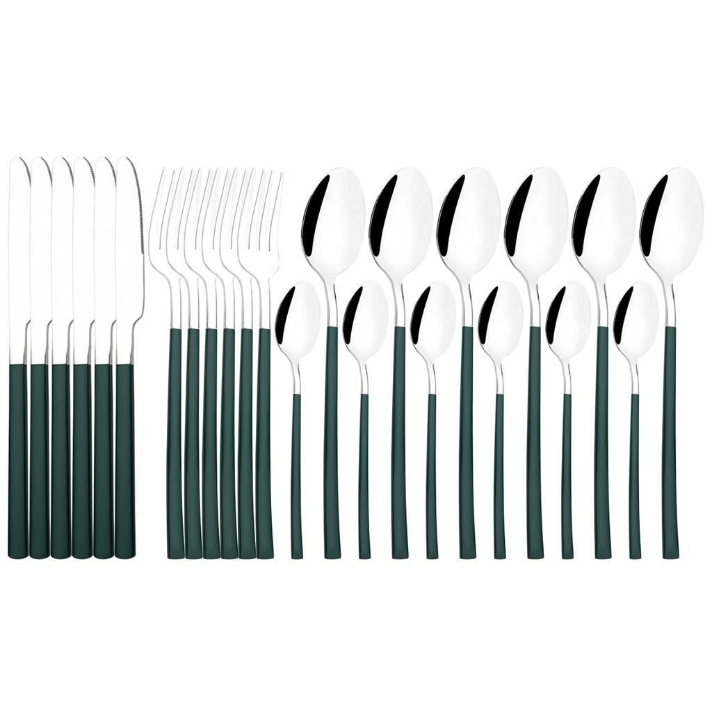 Western 24Pcs Black Gold Dinnerware Set Luxury Knives Fork Tea Spoon Cutlery Set Stainless Steel Flatware Tableware Kitchen Silverware