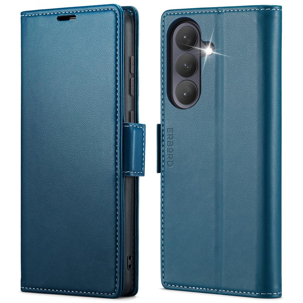 Samsung Galaxy A37 5G Case, ERBORD Glossy Litchi, Wallet with Flip, Blue
