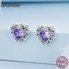 Женские серьги-пусеты BAMOER из стерлингового серебра 925 пробы с ярко-фиолетовым цирконием, винтажные серьги-гвоздики с текстурой, ювелирные изделия в подарок