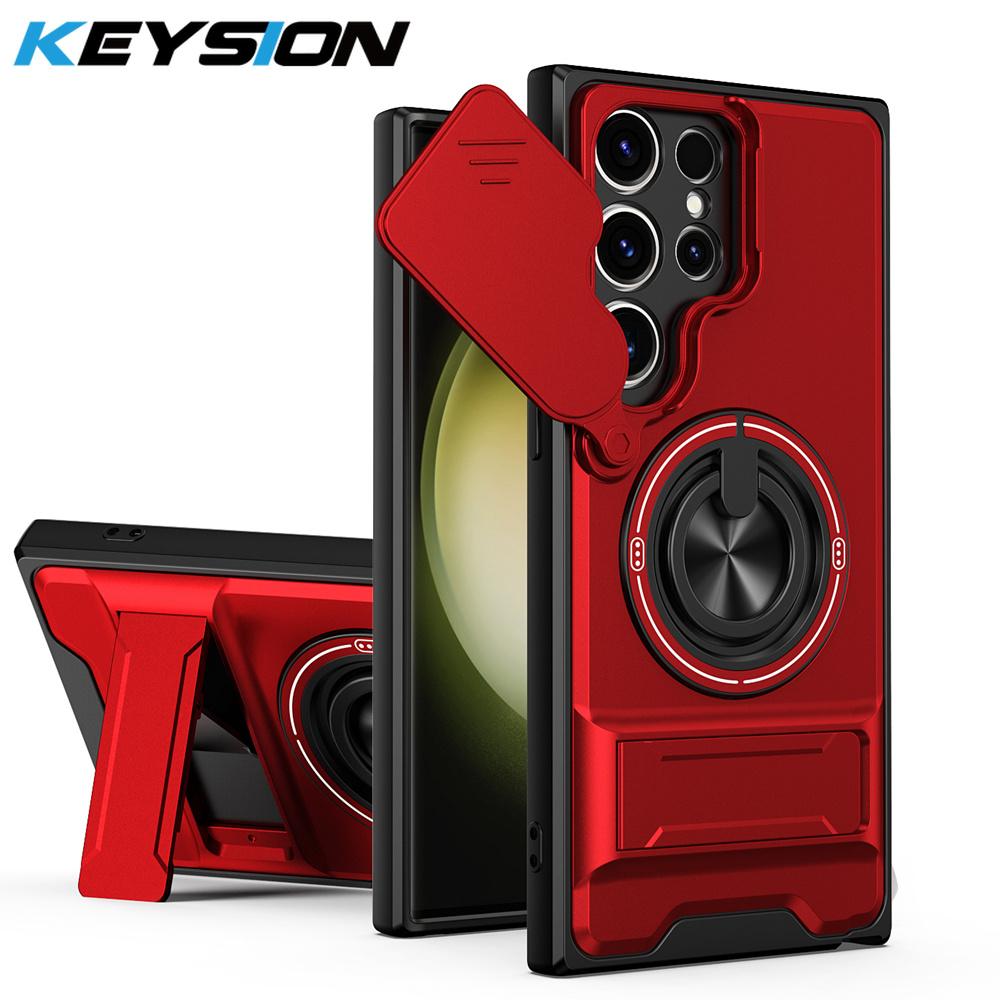 KEYSION Магнитный чехол для телефона Samsung Galaxy S22 S21 S20 Ultra Защита камеры со сдвижной крышкой Вертикальная подставка Кольцо Ударопрочный чехол