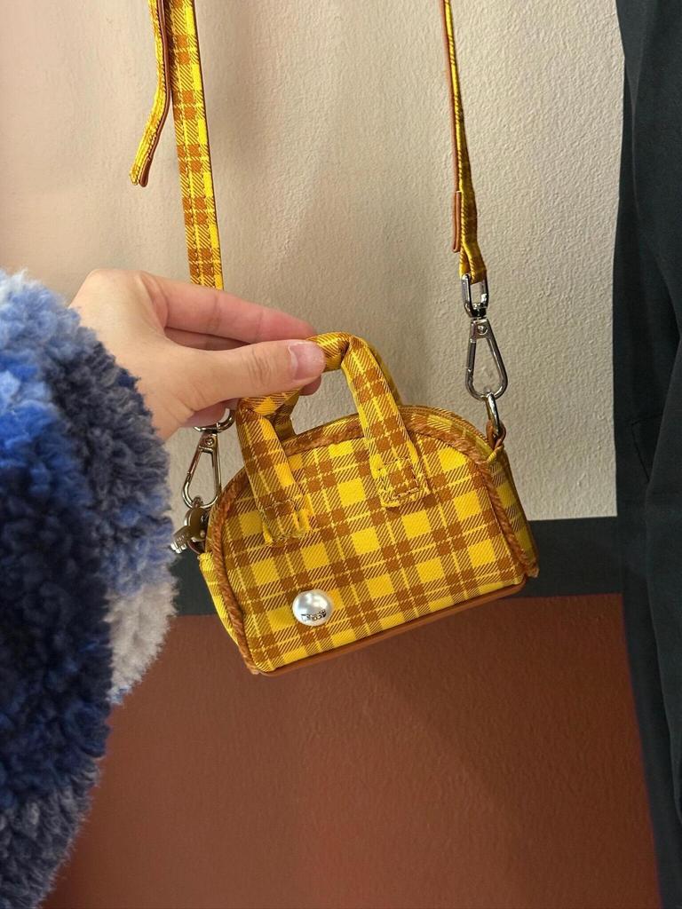 Checkered Mini Crossbody Bag Earphone Bag Loose Change Cute Bag Spring and Summer Women's Handbag