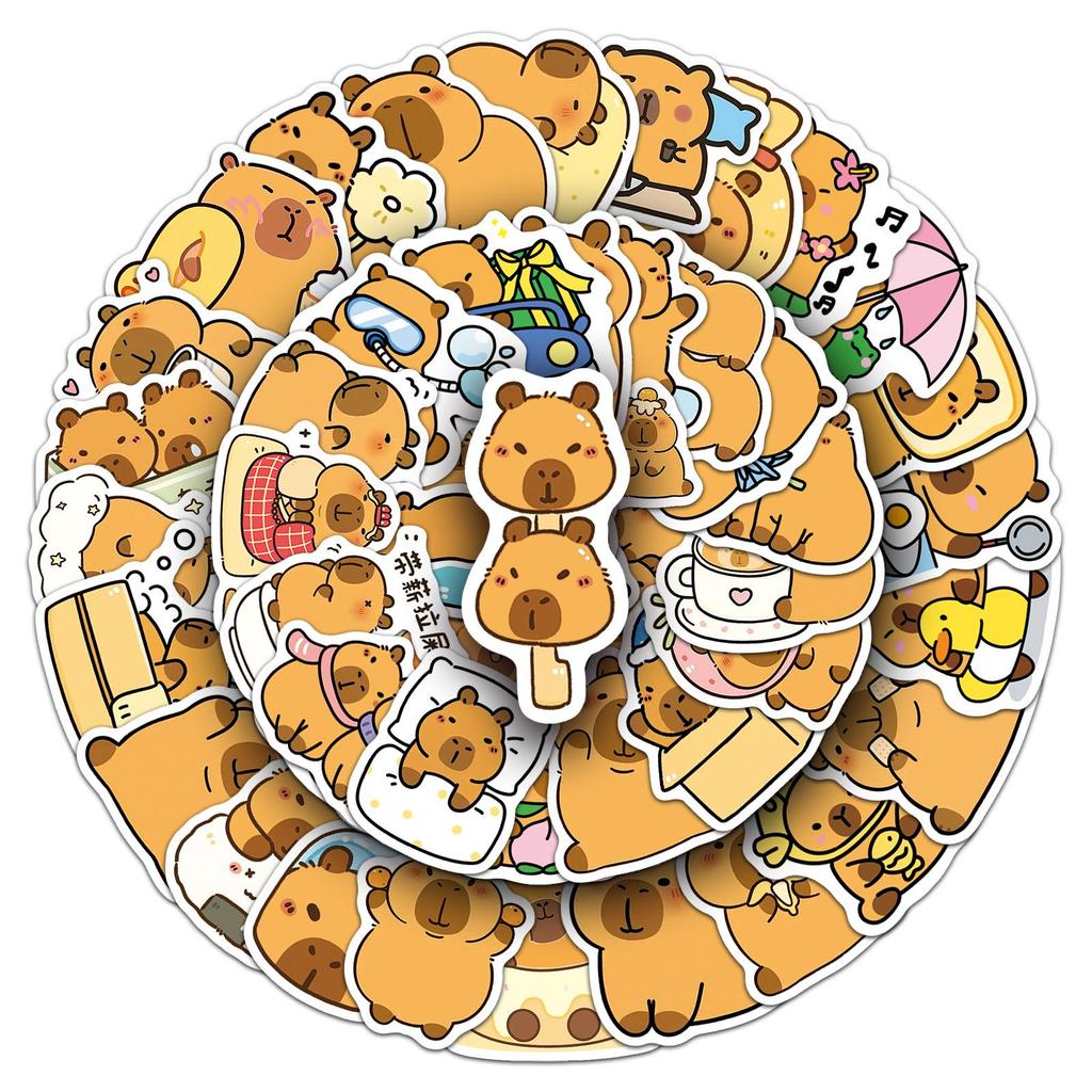 50 Capybara Cartoons: Cute Graffiti Stickers for Water Cups & Phones