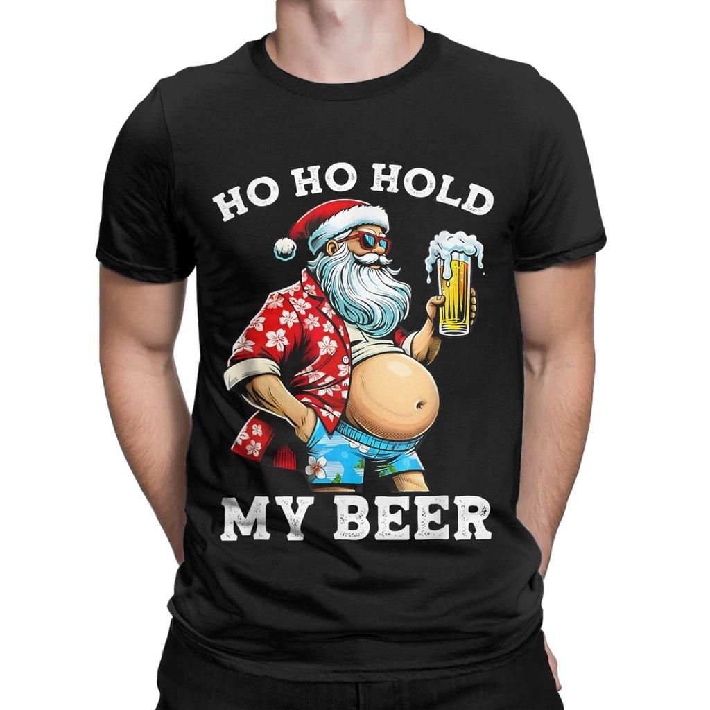 Christmas and beer T Shirts for Men 100% Cotton Novelty T-Shirt Round Collar Tee Shirt Short Sleeve Clothing Graphic