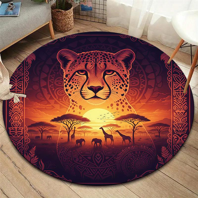 Grasslandanimals Round Area Rug,Carpet Rug for Living Room Bedroom Sofa Playroom Decor,Non slip Floor Mat