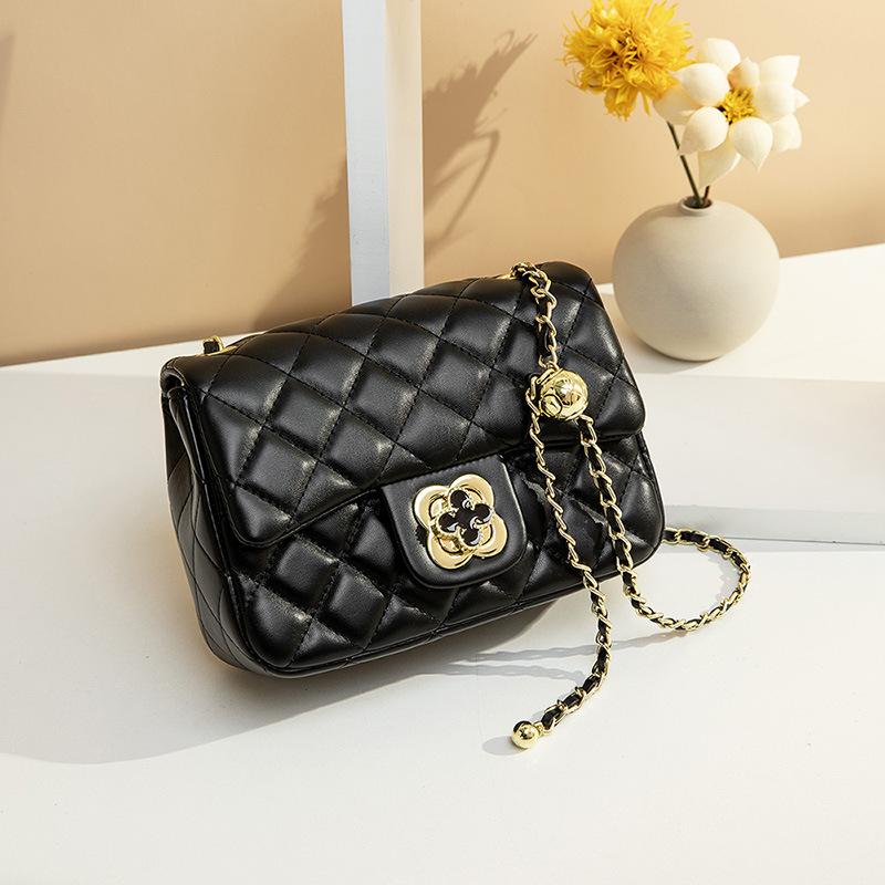 Маленькая женская сумка-цепочка с золотым шариком, простая сумка на одно плечо, маленькая квадратная сумка через плечо с ромбовидной решеткой