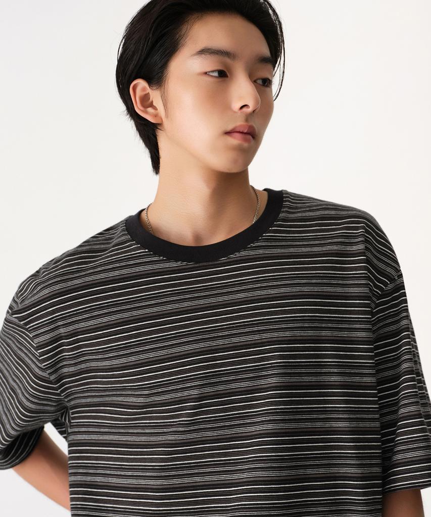 MUSINSA STANDARD Multi-Stripe Relaxed T-Shirt 4 [Black]