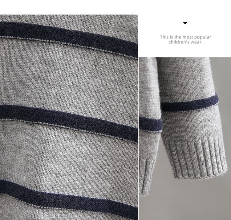 Boys' Striped Wool Crew Neck Sweater - Thick, Warm & Stylish for Autumn/Winter