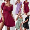 Women Bandage Solid Color Short Sleeve Fashion Square Neck Mini Length Dress