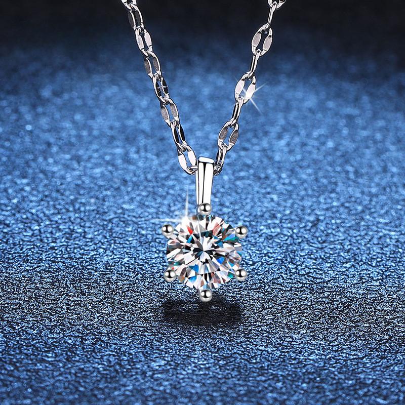 Серебро S925, ожерелье с муассанитом, простой кулон с 6 когтями, лабораторный бриллиант, 1 карат, цвет D, цепочка для свитера, модные ювелирные изделия с драгоценными камнями