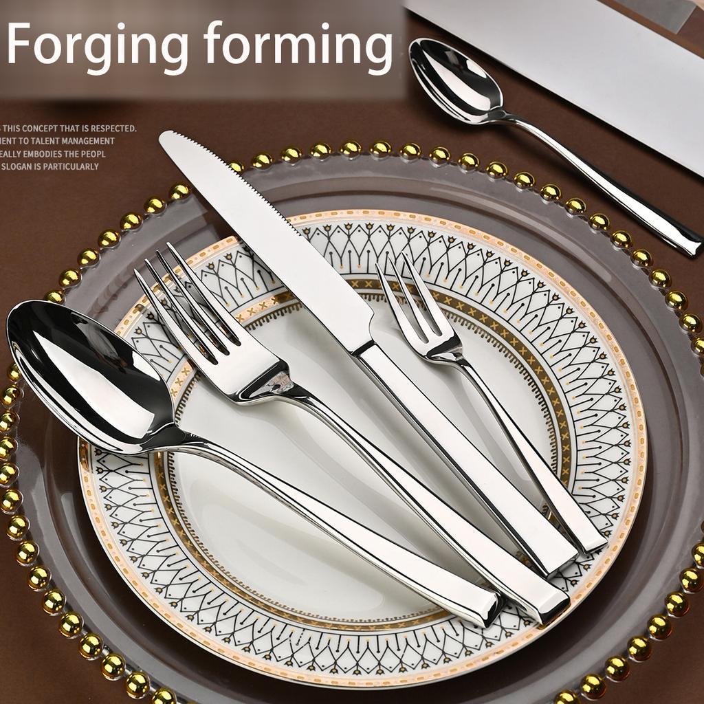 Tableware Set 304 Stainless Steel Square Handle Thickened Restaurant Hotel Household High-end Knife Fork Spoon Set