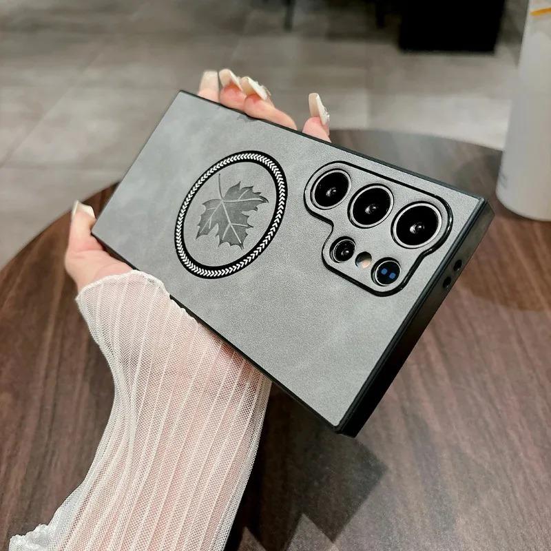 For Samsung S24 FE S23 Ultra Maple Leaf Magnet MagSafe Case For Galaxy S22 S21 Plus Soft TPU Lens Protection Shockproof Cover