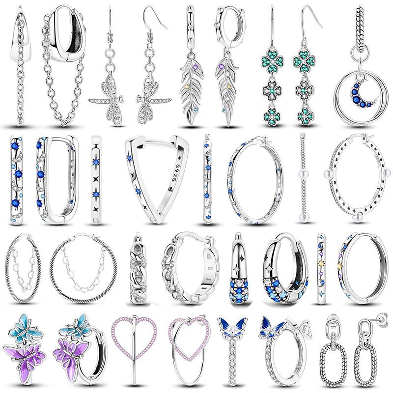 2024 New Earring for Women 925 Silver Sparkling Star Butterfly Heart Tassels Feather Hoop Earrings Engagement Wedding Jewelry
