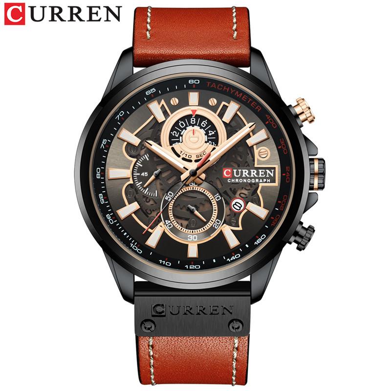 CURREN Man WristWatch Chronograph Sport Men Watch Military Top Brand Luxury Gold Blue Genuine Leather Calendar Male Clock 8380