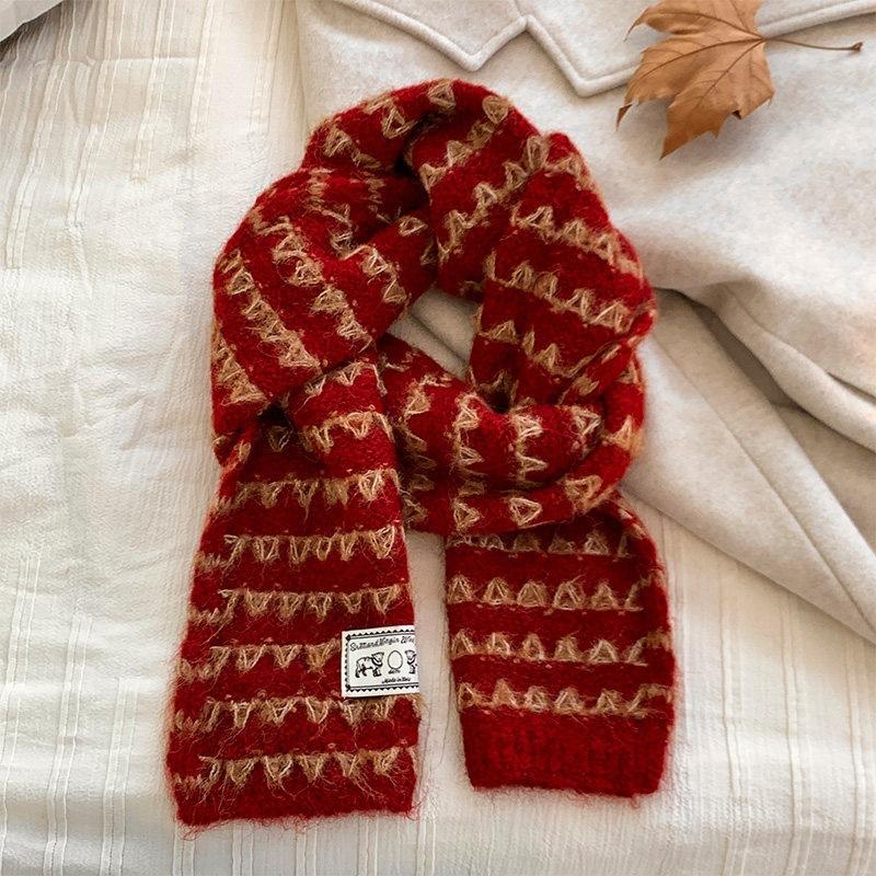 Korean striped knitted scarf women's new autumn and winter thickened neck protection warm wool scarf student atmosphere