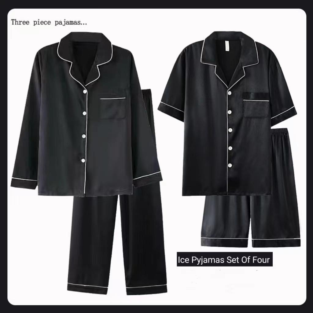 Женская пижама из четырех предметов, весна и осень, летняя пижама для пар, женская, из тонкого шелка, для дома, мужская пижамная одежда, комплект