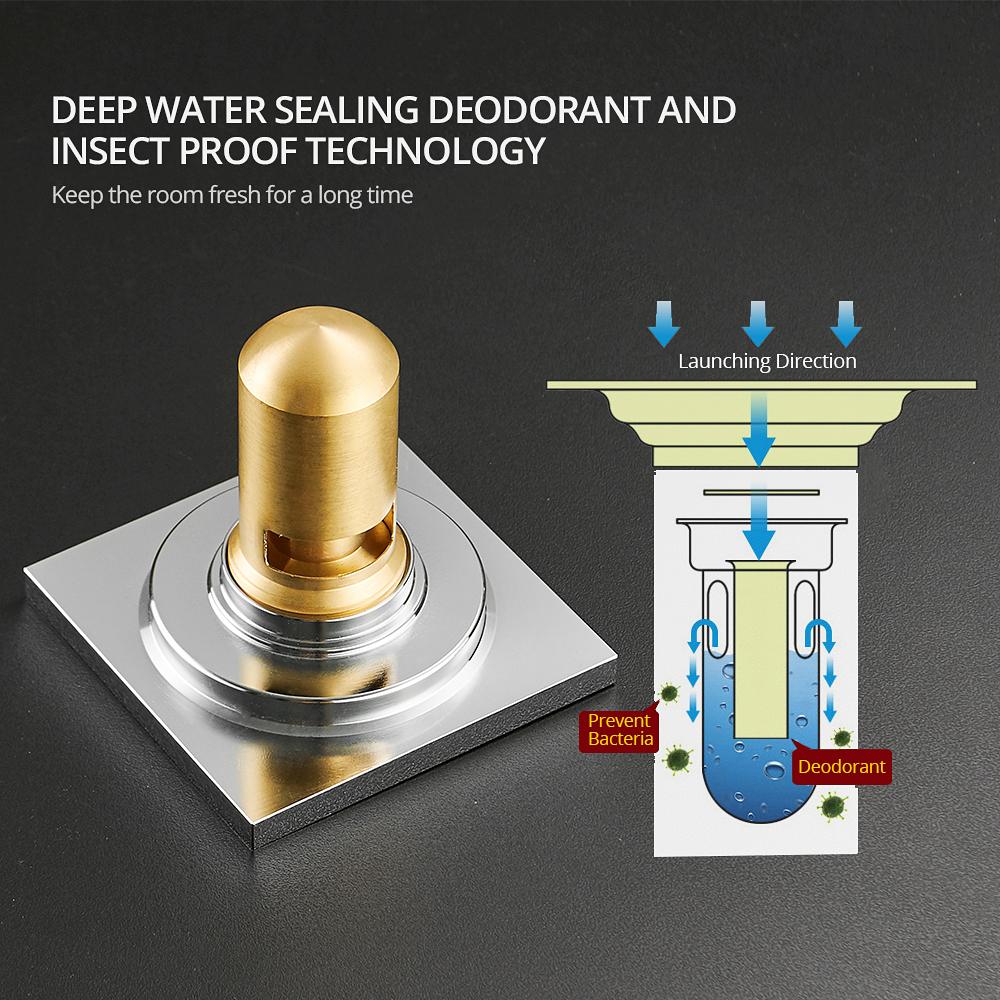 Floor Drains 10cm Chrome Square Shower Drain Brass Floor Drain Trap Waste Grate With Hair Strainer Bathroom Accessories 811573