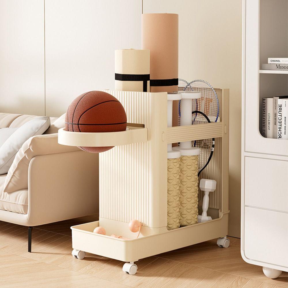Multifunctional Gym Equipment Holder Durable Stable Yoga Mat Storage Basket with Wheels Sports Tools Organizer Fitness Equipment