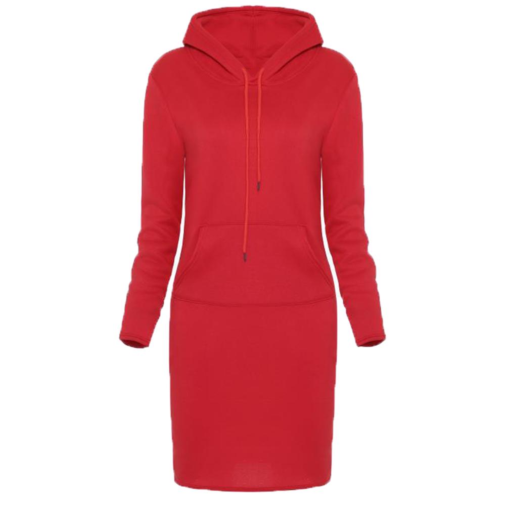 FASHION-MALL Однотонные Худи с Длинным Рукавом Bodycon для Женщин Платье-Худи до Колен