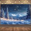 2D Winter Snow Forest Backdrop Starry Night Mountain Christmas Photography Background